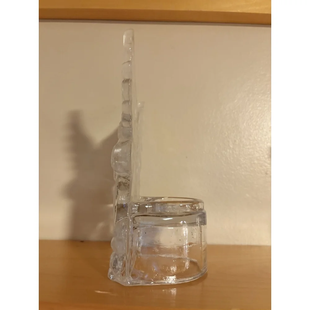 Vintage Frosted Glass Angel Tealight Candle Holder Musician Wings Figurine 6”